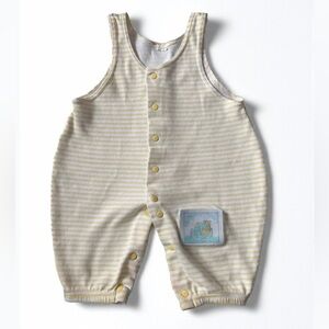 ☀️ VTG Yellow Unisex stripe Baby Romper With Cute Patch - Infant Bubble Romper